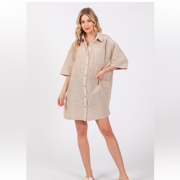 28 Boho Contrast Striped Button Down Shirt Dress - Picture 6 of 6